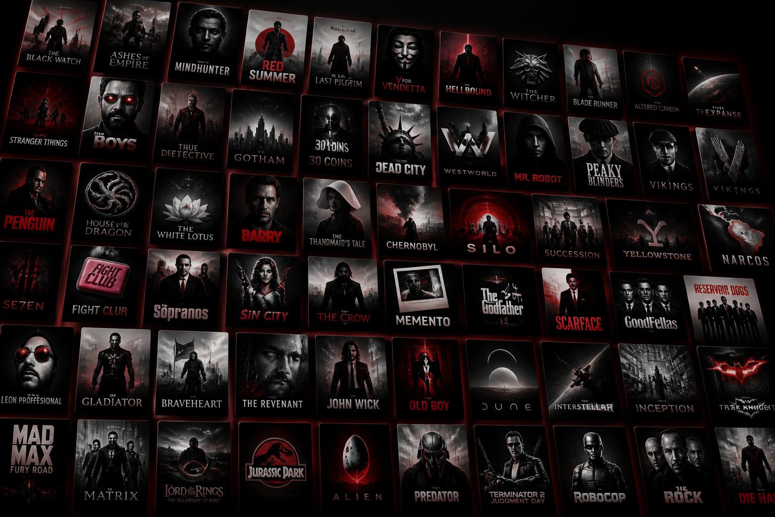 Mosaico de capas de filmes e séries disponíveis no My TV